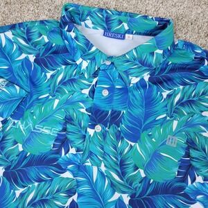 Hreski Mens XL Blue AOP Floral Performance Stretch Golf Polo Short Sleeve